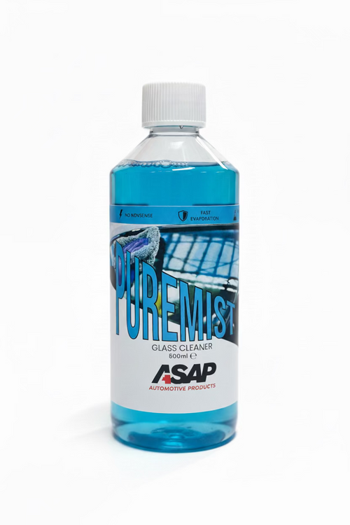 Bottle of Puremist glass cleaner on a surface